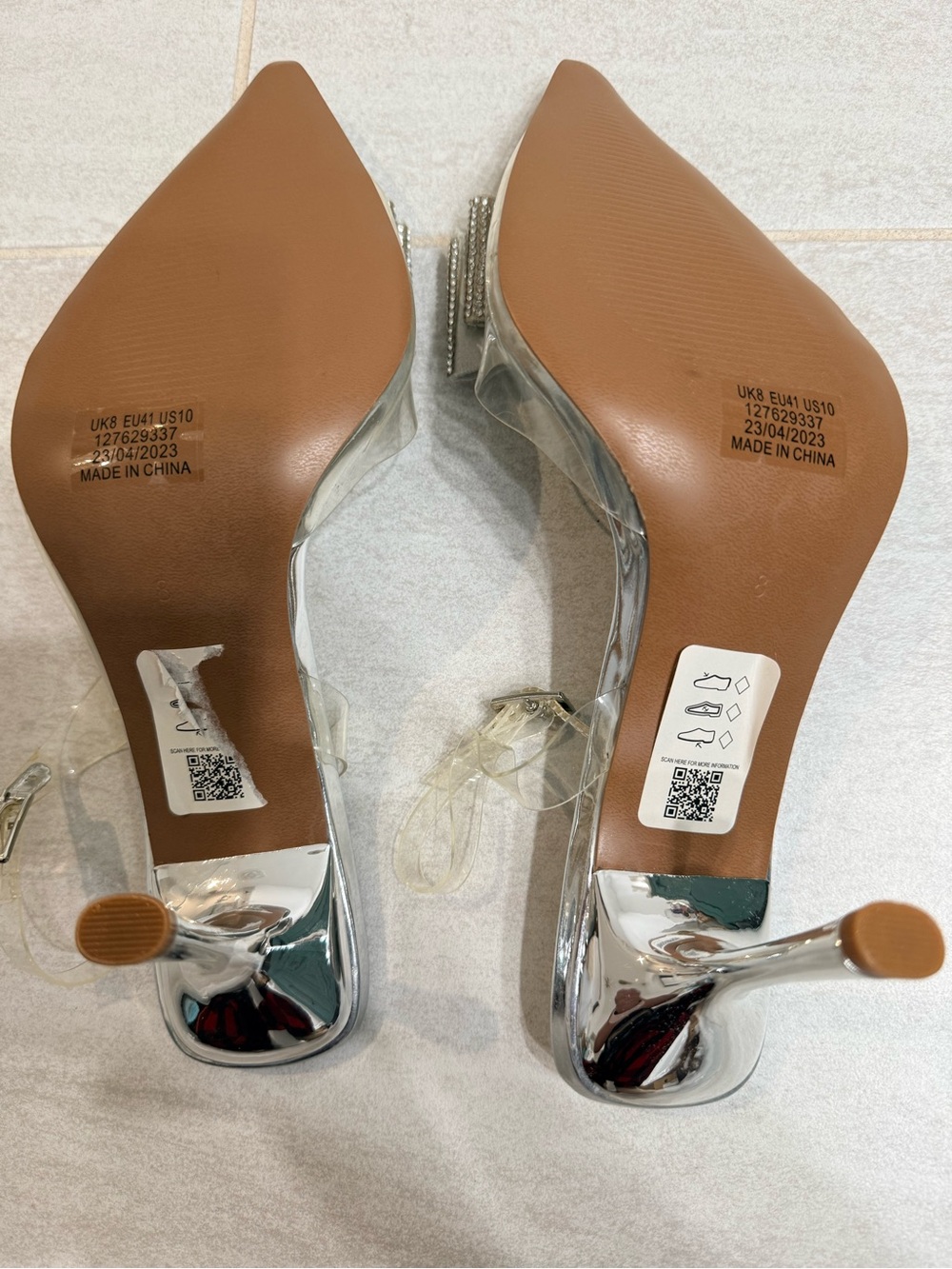 ASOS Silver Rhinestone Bow Pointed Slingback Heels - Picture 5 of 5